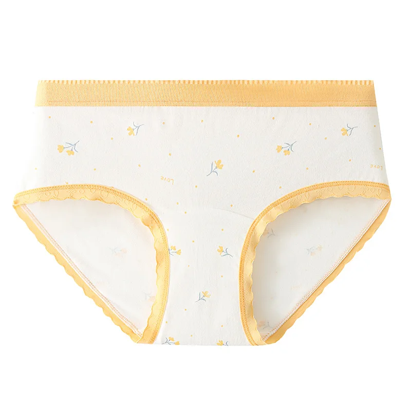 3 قطعة سراويل فتاة القطن الخالص طالب زهرة طباعة الملابس الداخلية تنفس Underpant حجم كبير سراويل الإناث لينة منتصف الخصر ملخصات