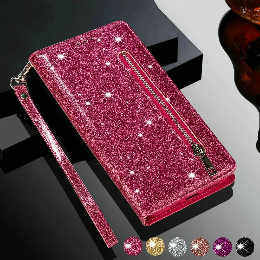 Per Redmi Note 13 Pro 5G 4G Flip Case Bling Zipper Wallet Book Funda Xiaomi 13 Pro 12T 11T 12x12 s 10 T Mi 10 T 11 Lite 13 Plus