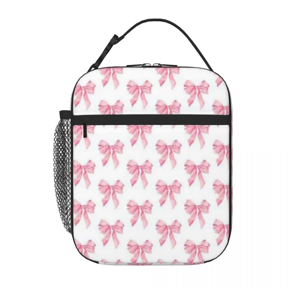 Bestselling Pink Bow Ribbon Illustration Preppy Cooler Lunch Bag Middle School Food Storage Bag