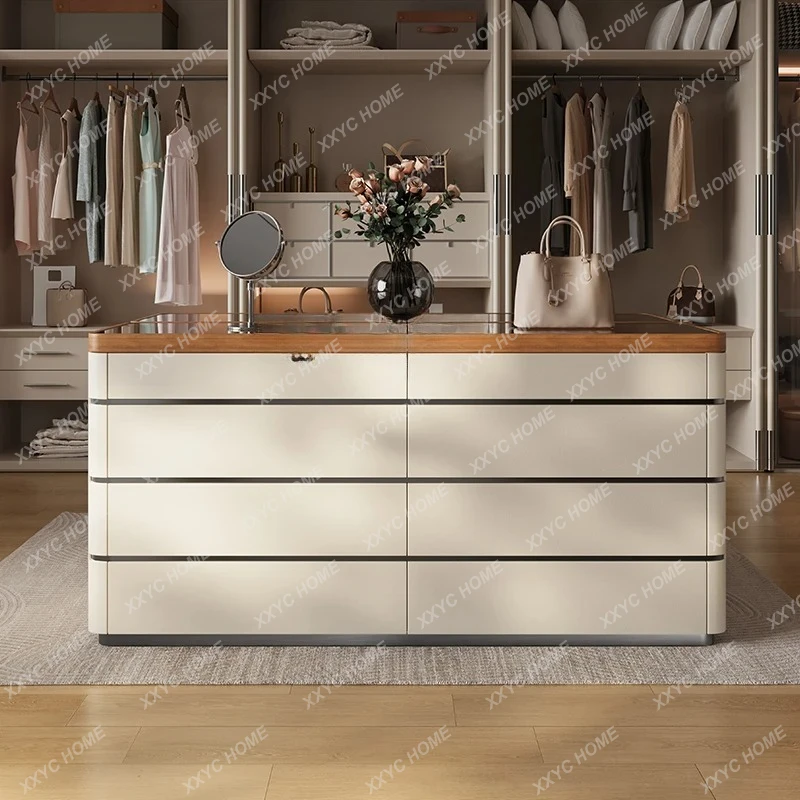 

A Minimal Light Luxury Chest Leather Jewelry Italian Storage Solid Wood Middle Island Cabinet With Lamp