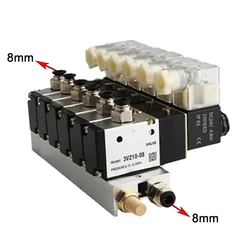 220V 24V Multi Option 3V210-08 Pneumatic Solenoid Valve Block With Muffler Fitting Base Manifold 2/3/4/5/6 Row 3 Port