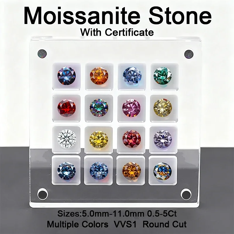 Moissanite Stone Gemstone Beads Multiple Colors VVS1 Round Shape Passed Diamond Tester for DIY Jewelry Making with Certificate