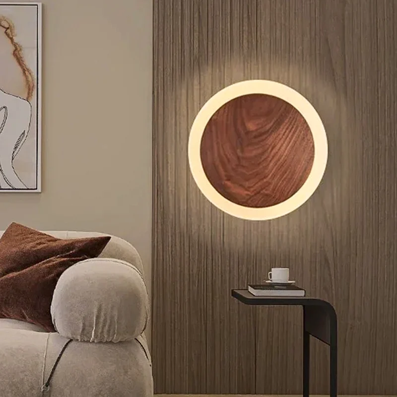 Nordic Creative LED Walnut Wall Lamp, Luminária para sala de estar, Quarto, Candeeiro de cabeceira, Hotel, Hallway Lustre, HomeDecor