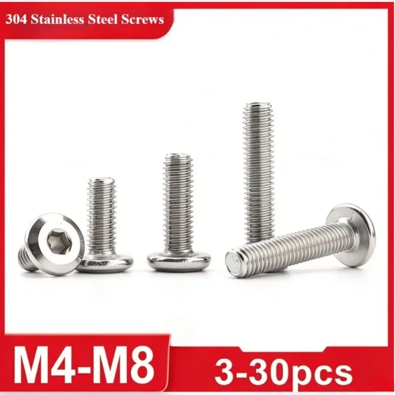 2-50/PCS M3 M4 M5 M6 M8 304 Stainless Steel Flat Hex Hexagon Large Furniture Socket Rivet Screw Joint Connect Allen Head Bolt
