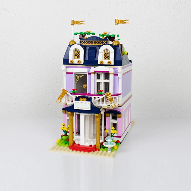 Cidade rua vista modelo moc tijolos de construção colorido grande hotel tecnologia modular presentes feriado montar crianças brinquedos terno