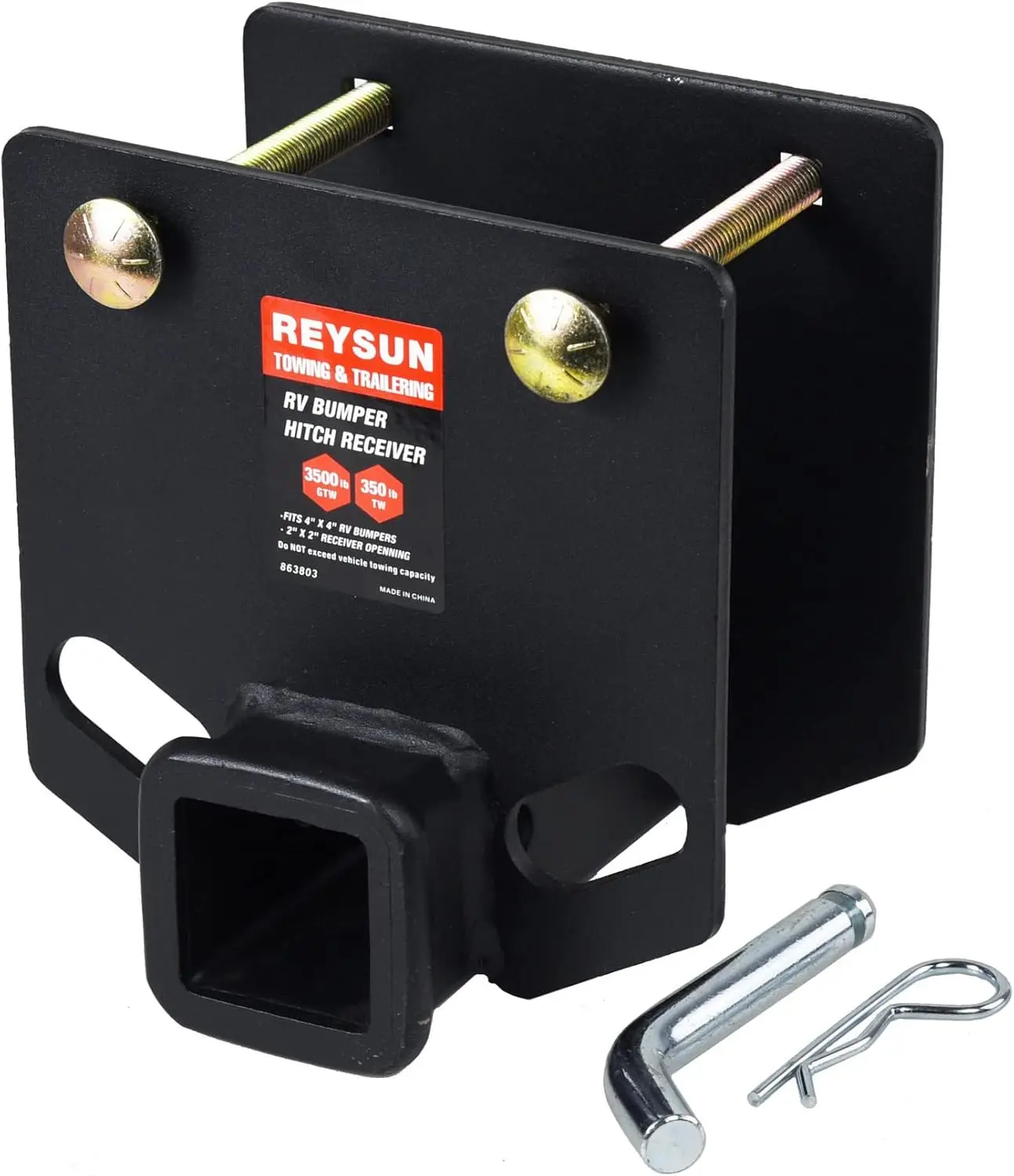 

Trailer Hitch 863803 2' Receiver Adapter for 4' Square RV Bumpers, Hitch Pin Kit Included