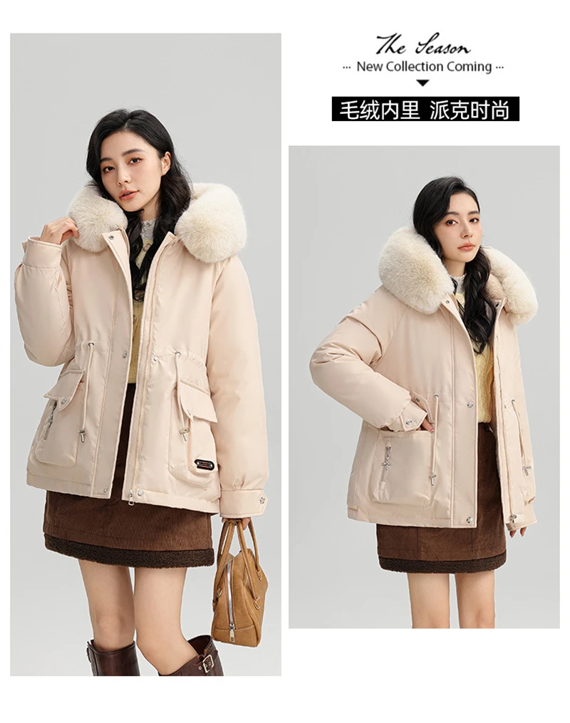 Winter New Warm Down Cotton Jacket with Large Fur Collar Hooded Coat Loose Women Thicken Parker Puffer Overcoat Casual Wear