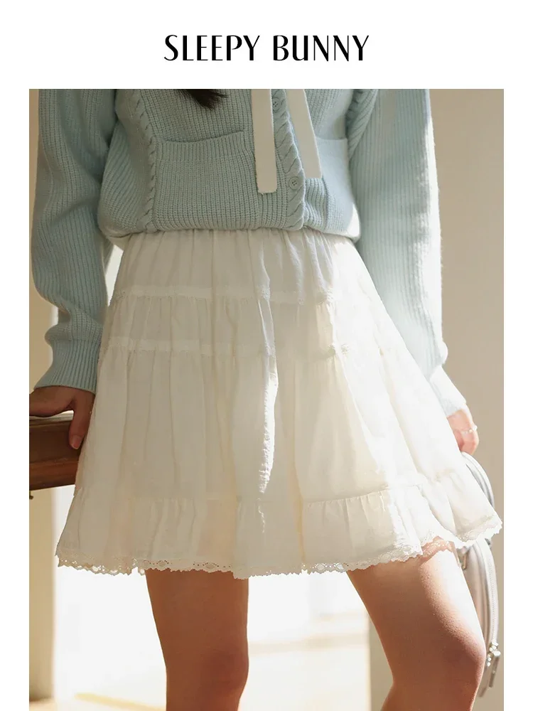 French White Sweet High Waist Pleated Skirt Women 2025 Spring Elastic A-Line Puff Layered Mini Skirt Cake Style Short Skirt