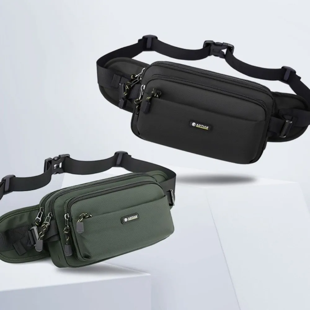 Multi-layer Men's Waist Bag Large Capacity Adjustable Strap Crossbody Bag Oxford Cloth Business Chest Bag for Sports Activities
