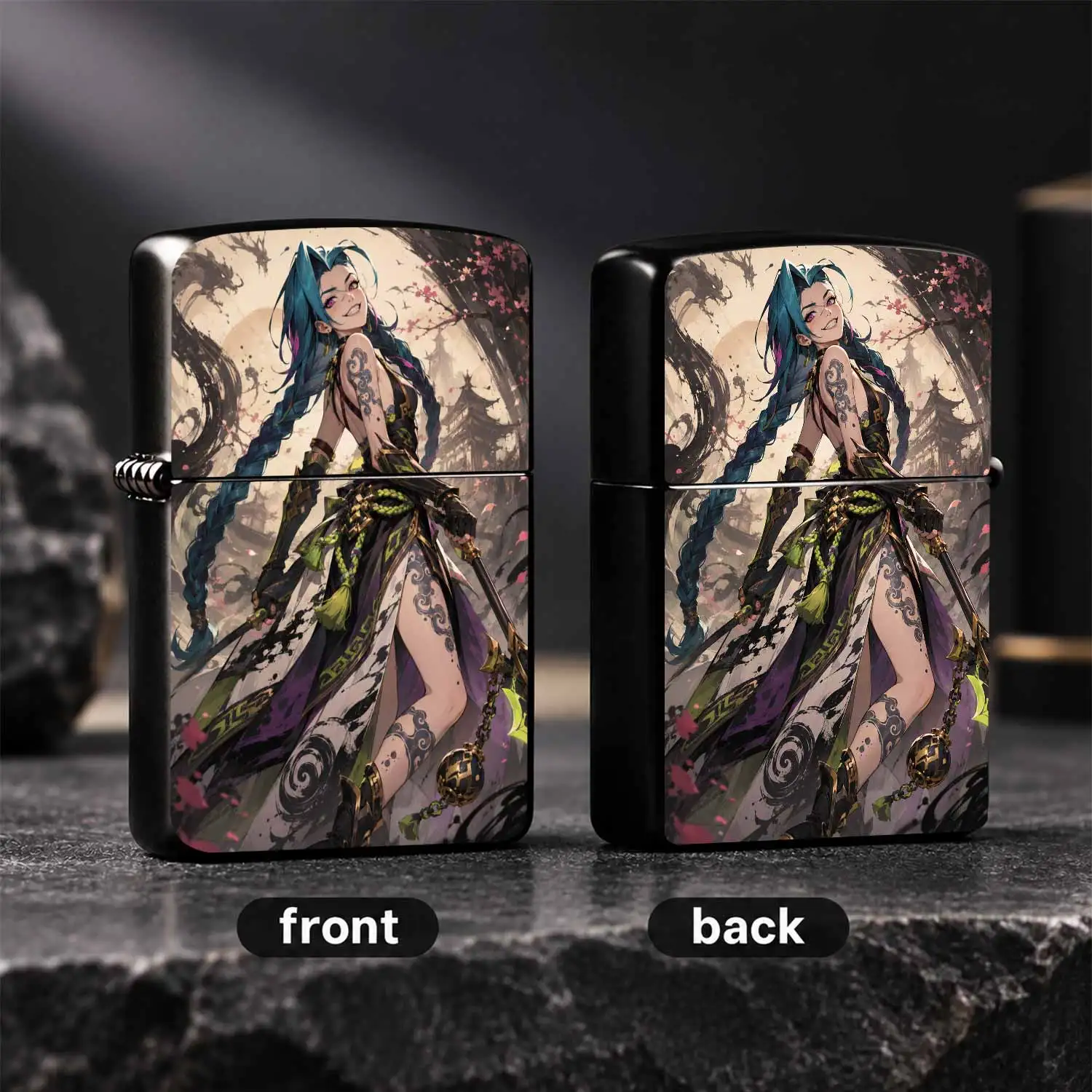 Creative Jinx Inspired Lighter, Traditional Eastern Style Ink Wash Sakura Ancient Town Art, Portable Decorative Igniter For Camping, Candle, Incense, Unique Collectible Gift For Anime Fans, Versatile Daily Use Artful Desktop Ornament Presen