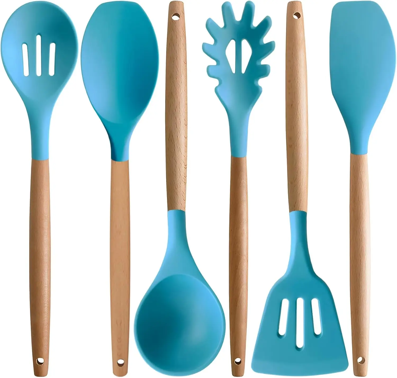 

Kitchen Utensils Set 6-Piece Non-Stick Silicone Cooking Utensils Set, Wood Handle Heat Resistant Spatula Spoon Turner La