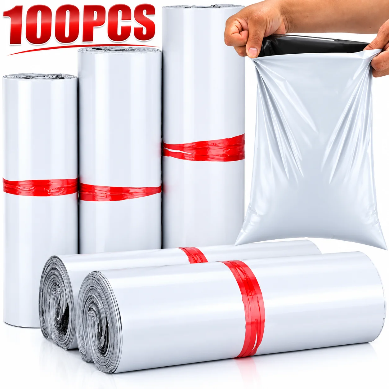 100 sacchetti per spedizioni logistiche, buste adesive per la chiusura, buste per la posta, 4 misure. ﻿ Sacchetti per spedizioni in plastica impermeabili e antipolvere per abbigliamento e libri,