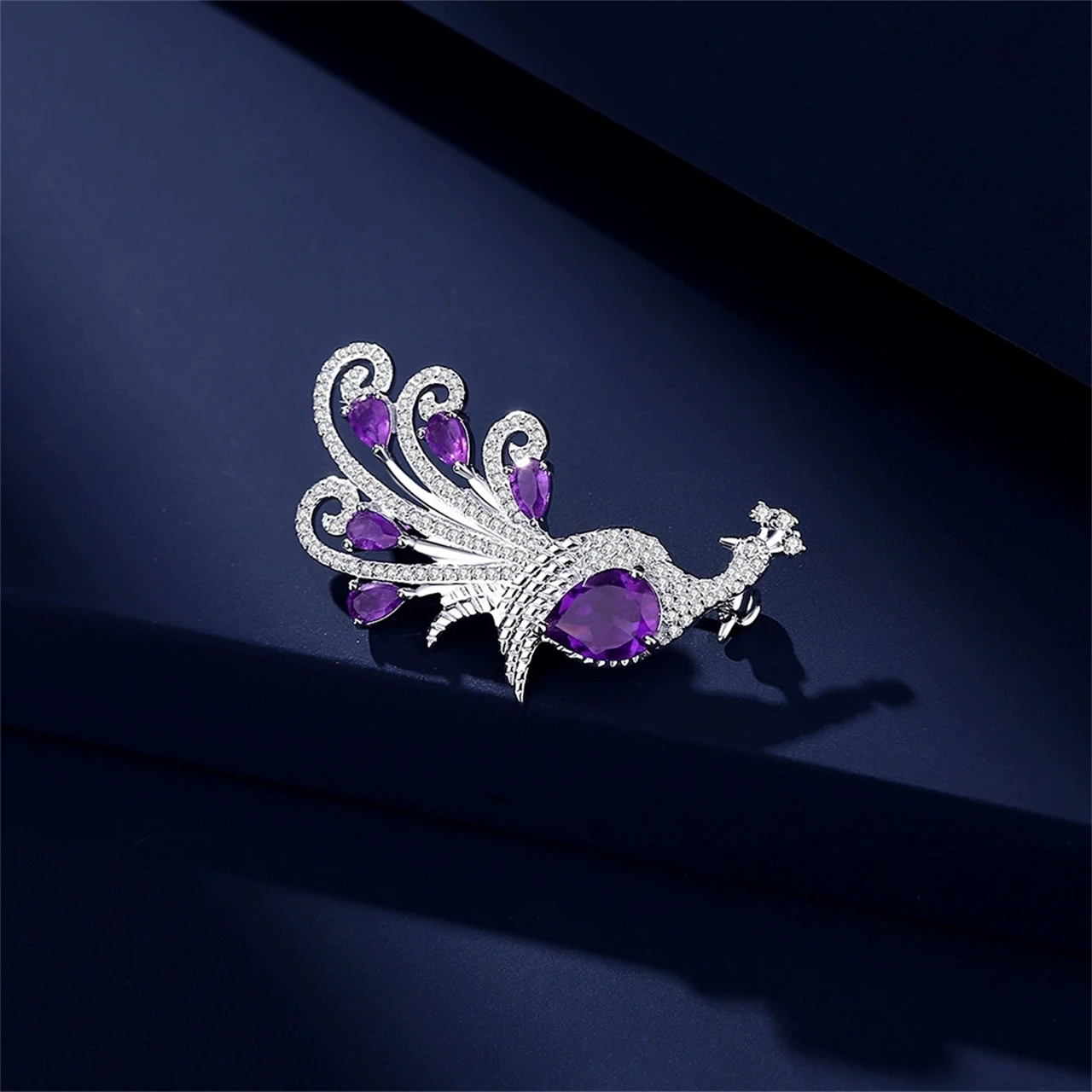 S925 فضة جمشت الطاووس بروش للنساء الصدار الفاخرة دعوى Pinornament هدية غرامة سحر مجوهرات أنيقة بالجملة