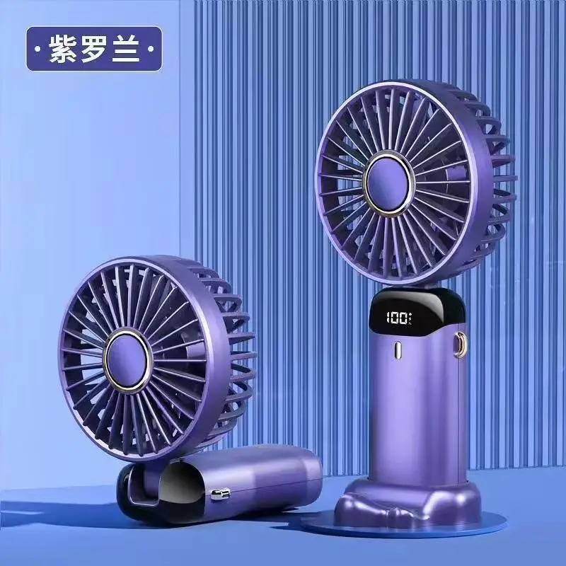 Digital Display Handheld Mini Fan, 5 Speed USB Rechargeable Portable Pocket Fan with Desktop Stand, Foldable Small Cooling Fan