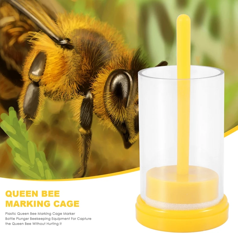 Plastic Queen Bee Marking Cage Marker Bottle W/ Plunger Beekeeping Equipment For Capture The Queen Bee Without Hurting It