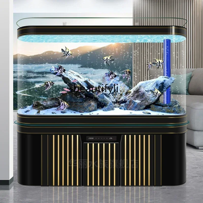 Living room small and medium-sized new double round wall large bottom filter ecological landscaping Jinlong fish tankAA