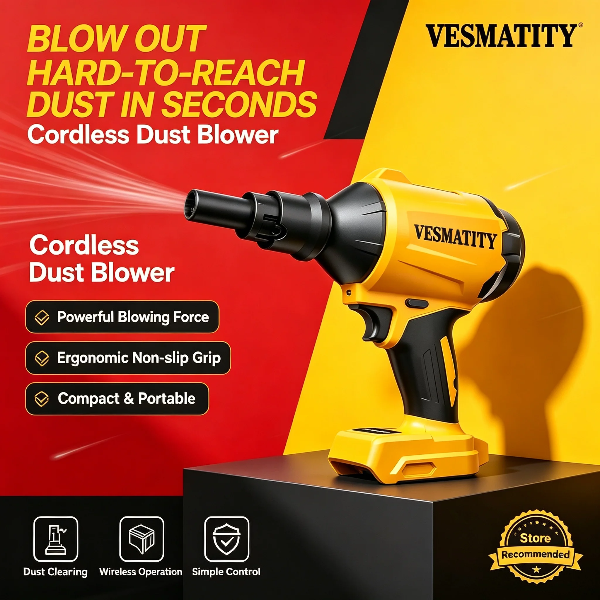 Vesmatity Brushless Air Blower Cordless Air Dust Removal Gun With Nozzle Multifunction Dusting Machine Inflator Tool