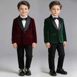 Children One Year Old Birthday Tuxedo Outfits Black Elegance Velvet Weddings Suit for Boys Gentleman Piano Performance Costume