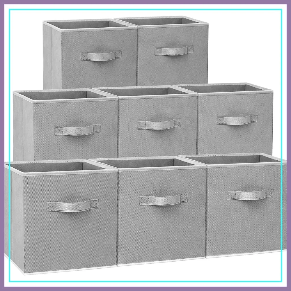 

11 Inch Heavy Duty Fabric Closet Bins for Shelves, 8 Pack Collapsible Storage Cubes for Organizing Clothes Blankets Toys