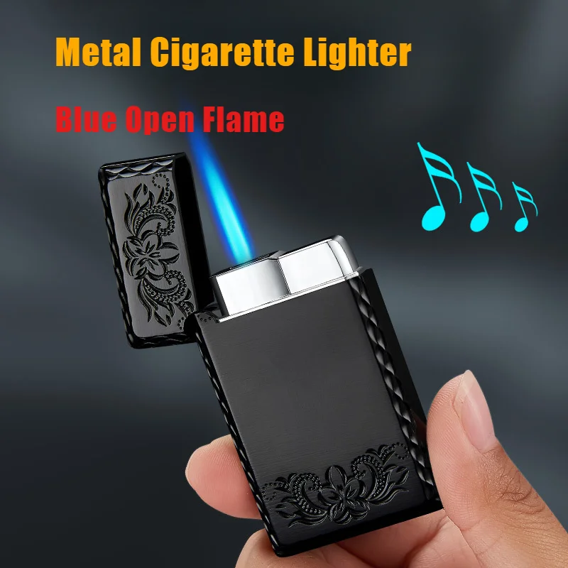 Metal Loud Sound Windproof Lighter High Temperature Resistant Retro Engraving High Firepower Blue Flame Cigarette Lighter&Smokin