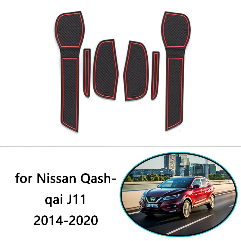 for Nissan Qashqai J11 2014~2018 Rubber Anti-slip Mat Door Groove Cup Pad Phone Cushion Coaster Gate Slot Carpet Car Accessories