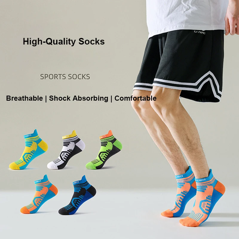 5 Pairs Professional Run Sports Socks Cotton Bright Color Breathable Deodorant Towel Bottom Outdoor Bike Basketball Travel Socks