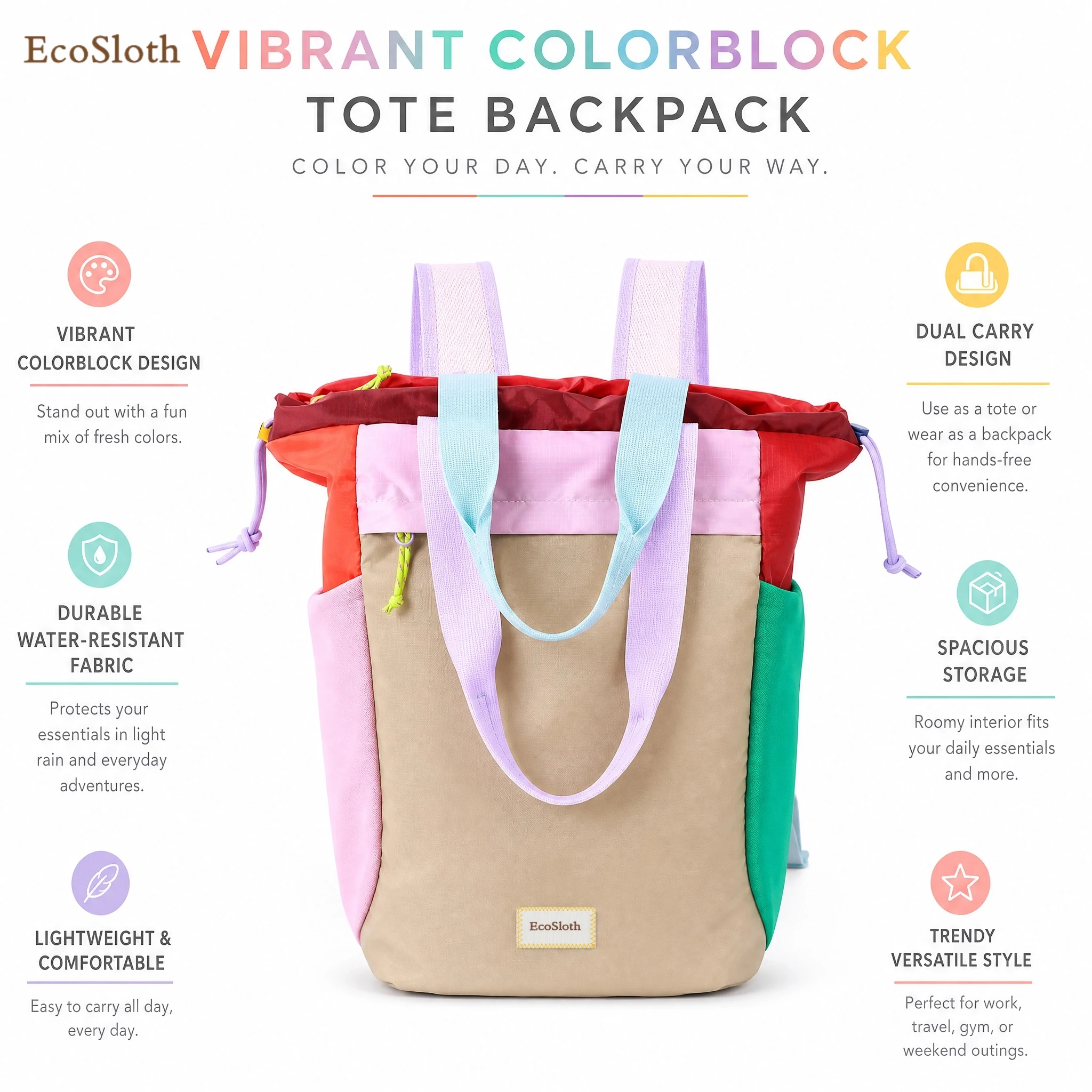 

EcoSloth Random Outdoor Travel Backpack With Pockets and Large Capacity Hiking Climbing Tote Bag For Unisex Water-repellent Dayp