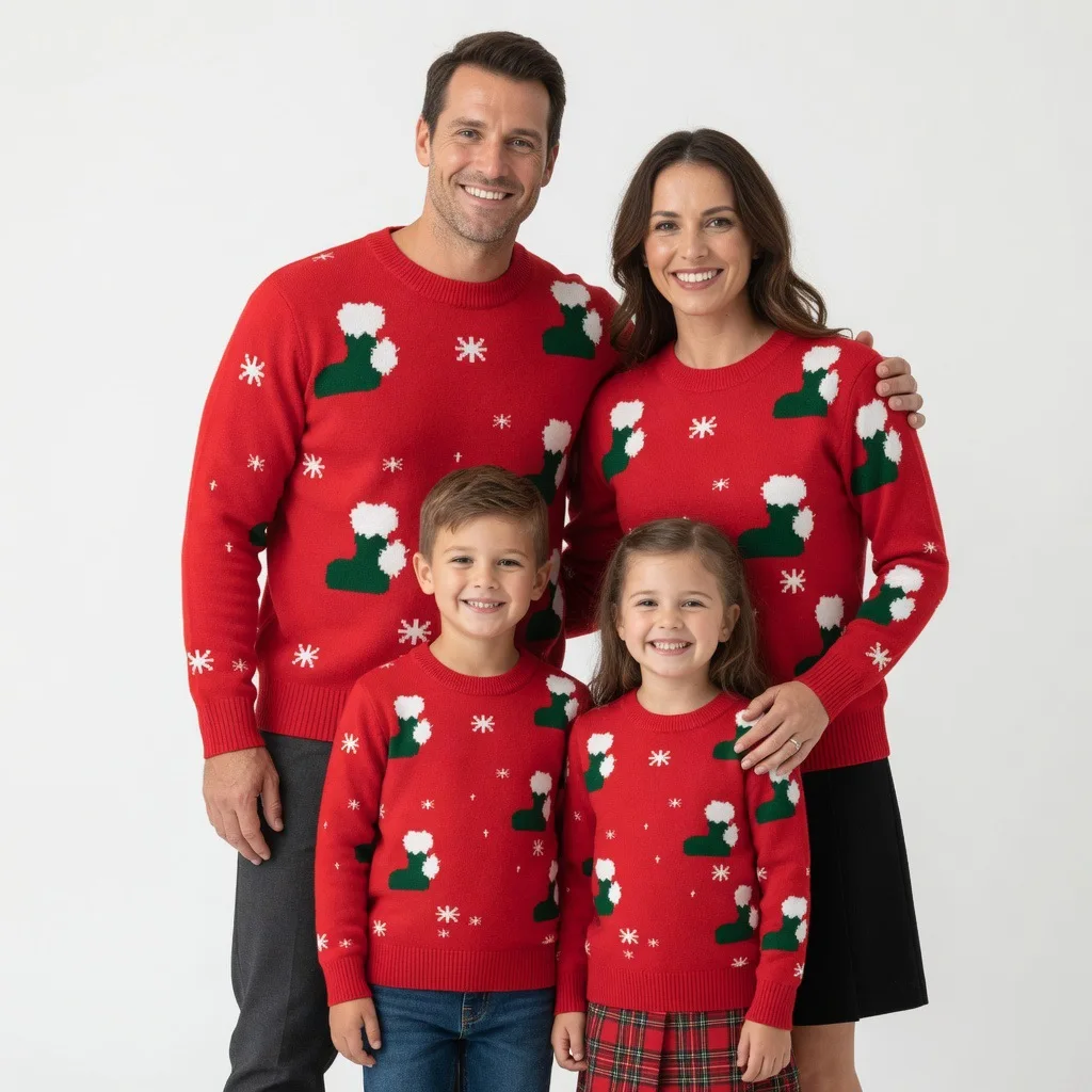 2026 new European and American children's Christmas socks parent-child pullover sweater men's and women's family party knitted