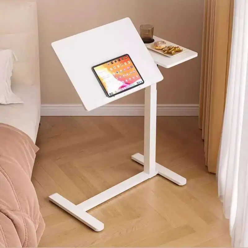

White Bedside Movable Desk Pneumatic Lift Home Office Computer Desk Sofa Folding Table Bed Height Adjustable Students Furniture