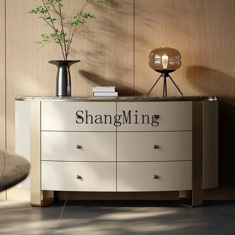 

ZYYminimalist light luxury six-bucket cabinet natural marble dining side cabinet stainless steel high-end leather luxury stone