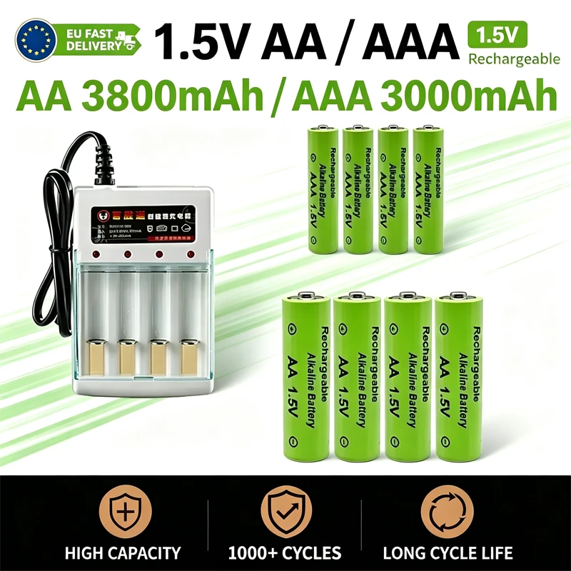 Batteria ricaricabile 1,5V AA 3800mAh+AAA 3000mAh, molto richiesta, adatta per orologi da computer, radio, videogiochi, fotocamere digitali, + caricabatterie AA