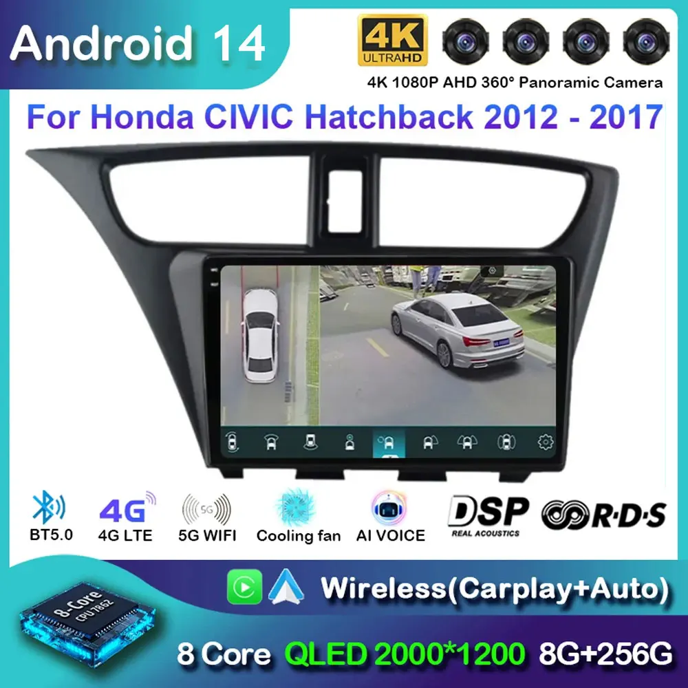 Android 14 For Honda CIVIC Hatchback 2012 2013 2014 2015 -2017 Car Stereo Radio Multimedia Video Player Navigation GPS Head Unit