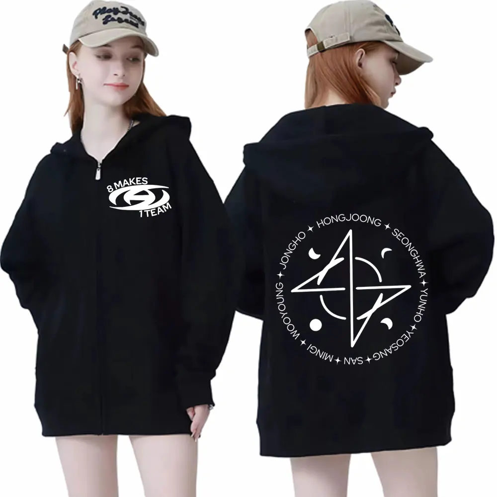 

ATEEZ 8 Makes 1 Team Print Zipper Hoodies Fashion Hip Hop Oversized Zip Up Pullovers Men Women Casual Long Sleeve Sweatshirts