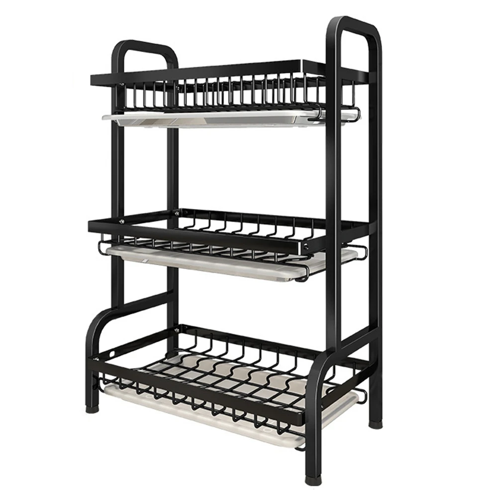 

3-Tier Dish Drainer Drying Rack Kitchen Countertop Plate Organizer Storage Shelf Drainage Rack Kitchen Dish Rack