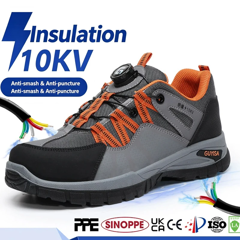 Insulated Shoes 10KV Electrician Shoes Men Anti-Smash Anti-Puncture Work Safety Shoes Rotating Button Indestructible Shoes Male