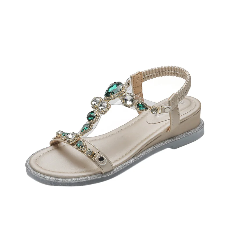 Ladies Shoes 2023 Fashion Elastic Band Women\'s Sandals Summer Casual Sandals Women Crystal Wedge Shoes Female Zapatos Mujer