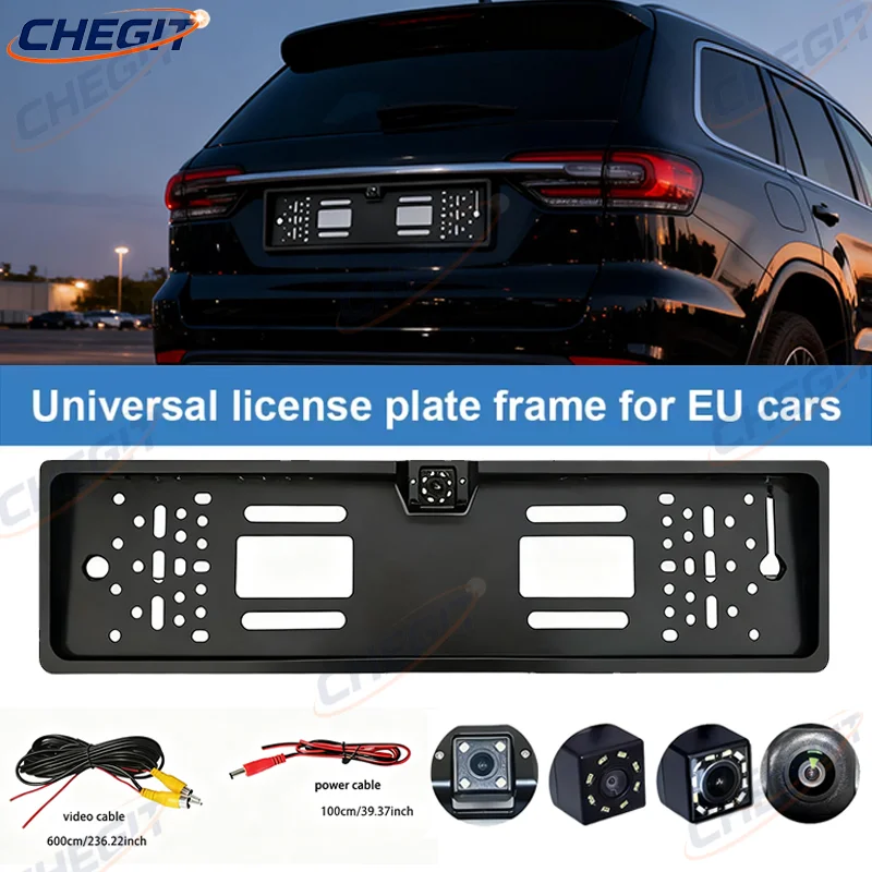 إطار لوحة الترخيص الأوروبي مع كاميرا احتياطية ونظام استشعار وقوف السيارات الرادار العكسي 8LED/12LED ملحقات الرؤية الخلفية للسيارات #1