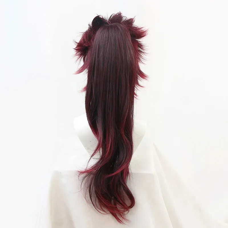 Tanjirou Kamado 가발 Kimetsu No Yaiba 코스프레 긴 빨간색 검정색 혼합 내열성 합성 머리 파티 가발 할로윈 의상;3.