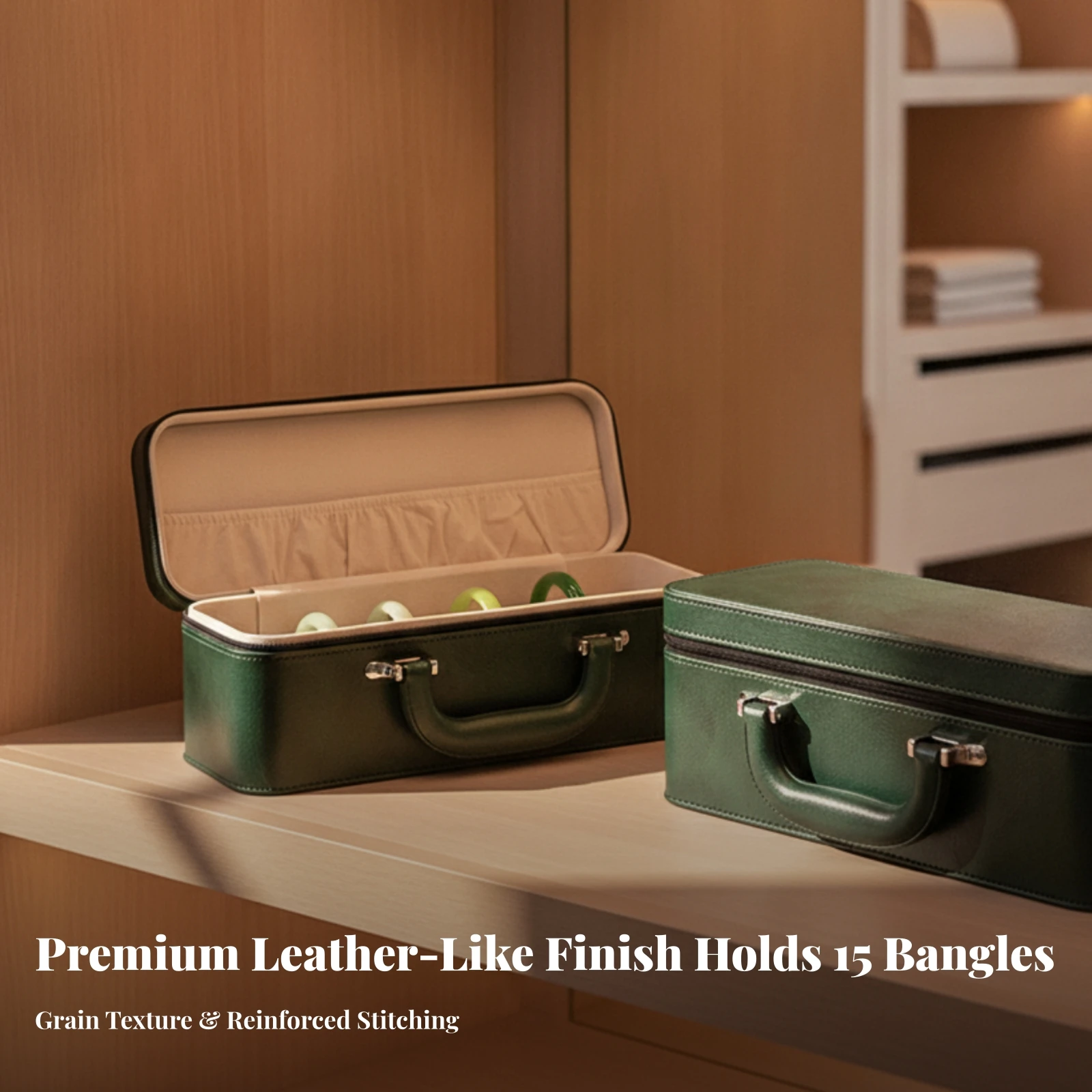 Bracelet Storage Box Secure Bracelet Organizer Box Bangle Display Case with Slots Leather Jewelry Case with Slots Portable