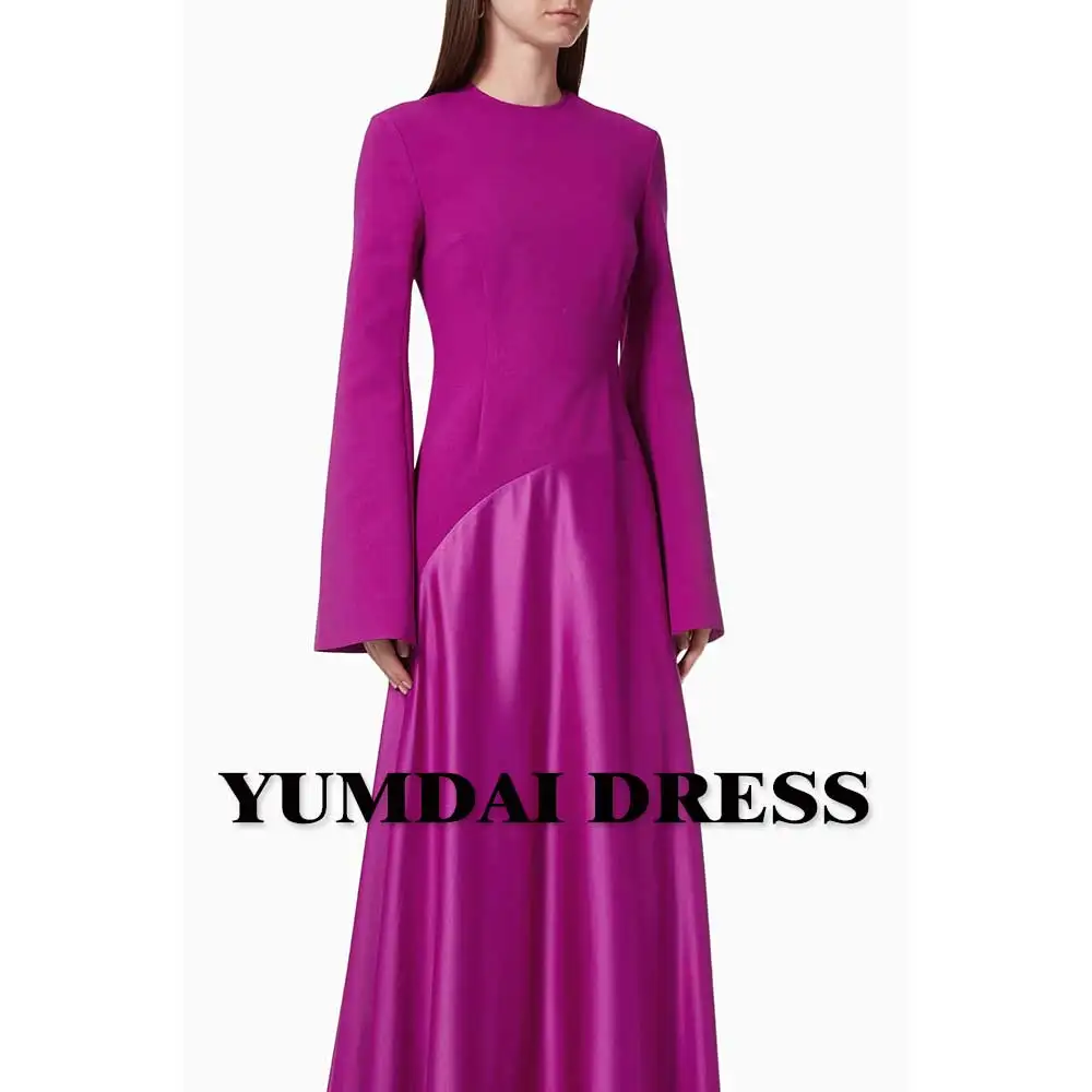 

YUMDAI Dubai Purple Crepe Long Sleeve Mom Evening Dress 2024 Saudi Wedding Prom Party Midi Dress Women Formal Evening Dress