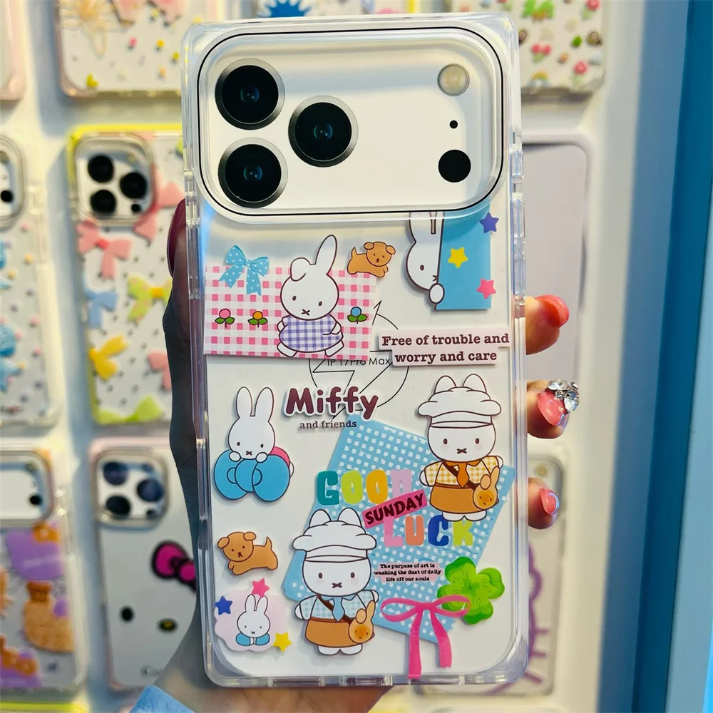 

Cute Star Big Ears Miffy Rabbit Phone Case for iPhone 17 16 15 Pro 15 16 Max 17 ProMax Cover kawaii Cases Korea Shockproof Funda