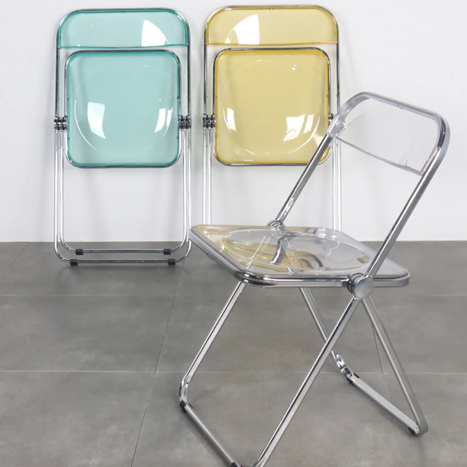 Transparent Folding Chair with Reinfoced Steel Chrome Frame Office Chairs Household Furniture Desk Chairs for Indoor and Outdoor