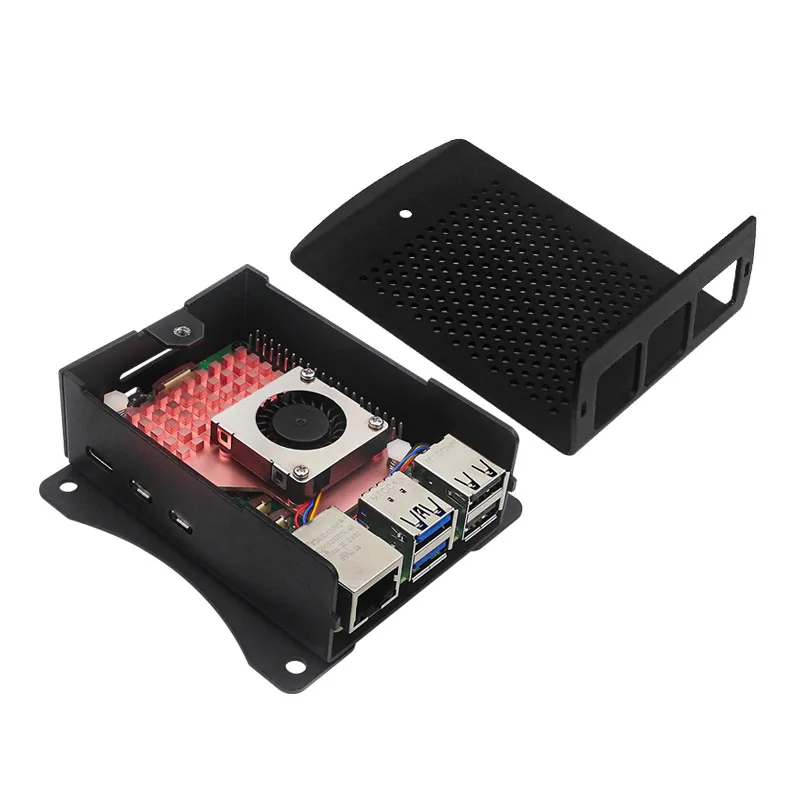 Raspberry Pi 5 Metal Wall-Mount Case - Aluminum Enclosure with Copper Heatsink & PWM Cooling Fan
