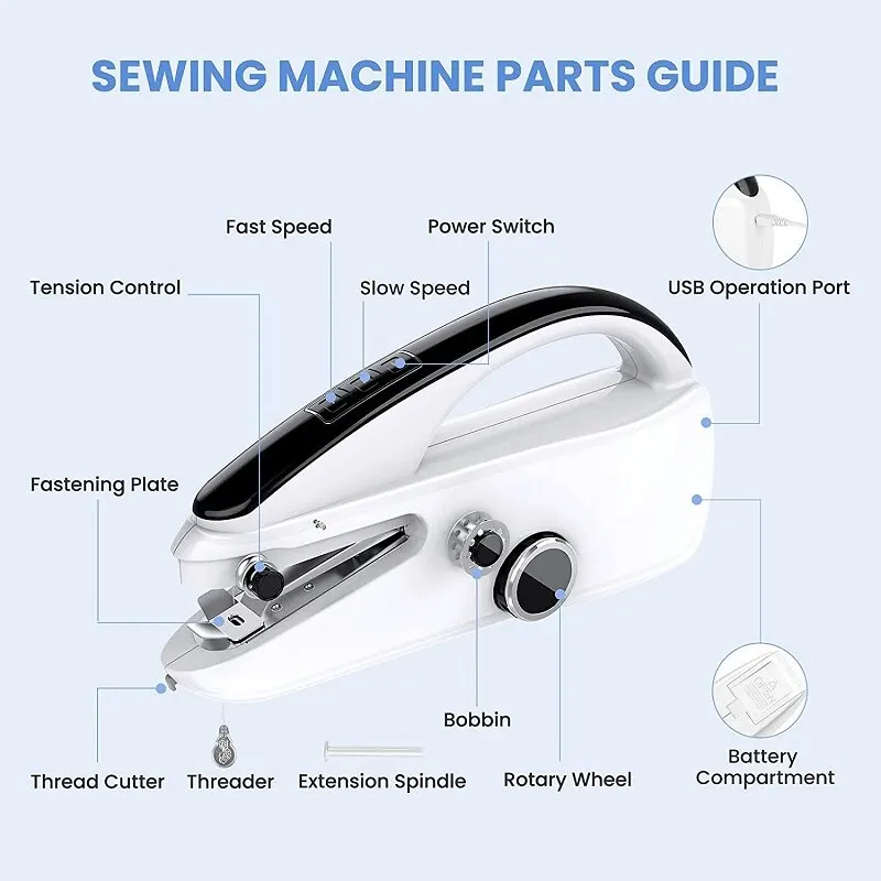 Electric Handheld Sewing Machine With Thread Trimmer 2 Speed Single Thread Stitching Mini Portable Sewing Small Gadget