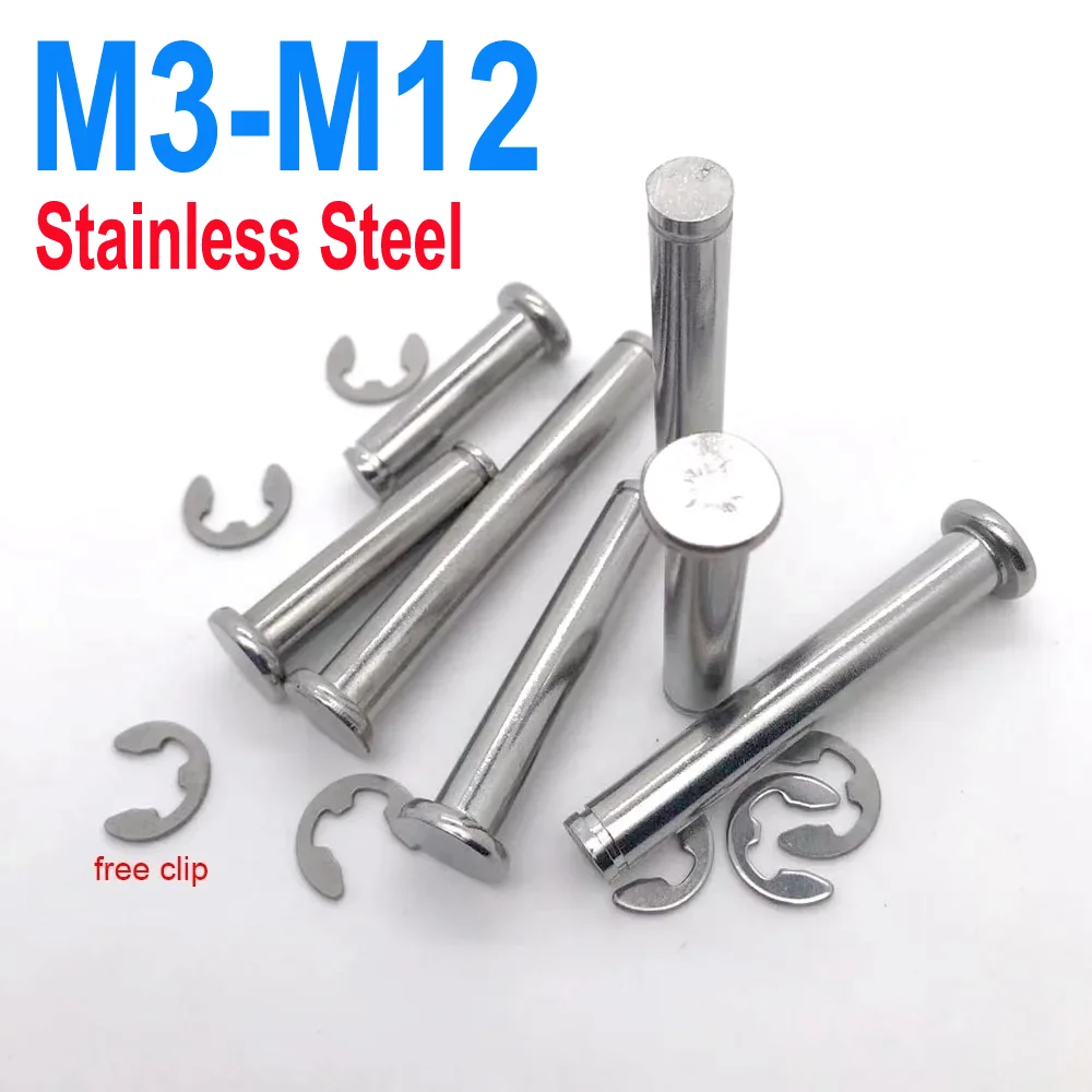 1/5pcs M3 M4 M5 M6 M8 M10 M12 Stainless Steel Flat Head Bearing Cylindrical Positioning Axis Roll Dowel Pin With Shaft Circlip