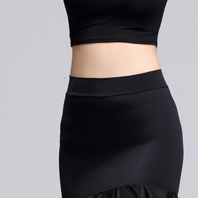 Mulheres sexy preto saia de dança latina preto fitness senhoras dividir espinha de peixe saia prática performamnce dancewear