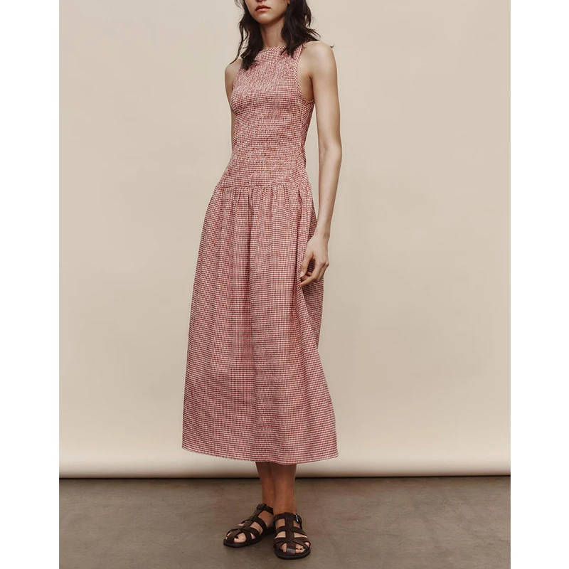 Été nouveauté femmes Midi Dr colmage motif élastique rond Ne Svel 3067329 3067229 décontracté taille haute a-ligne...