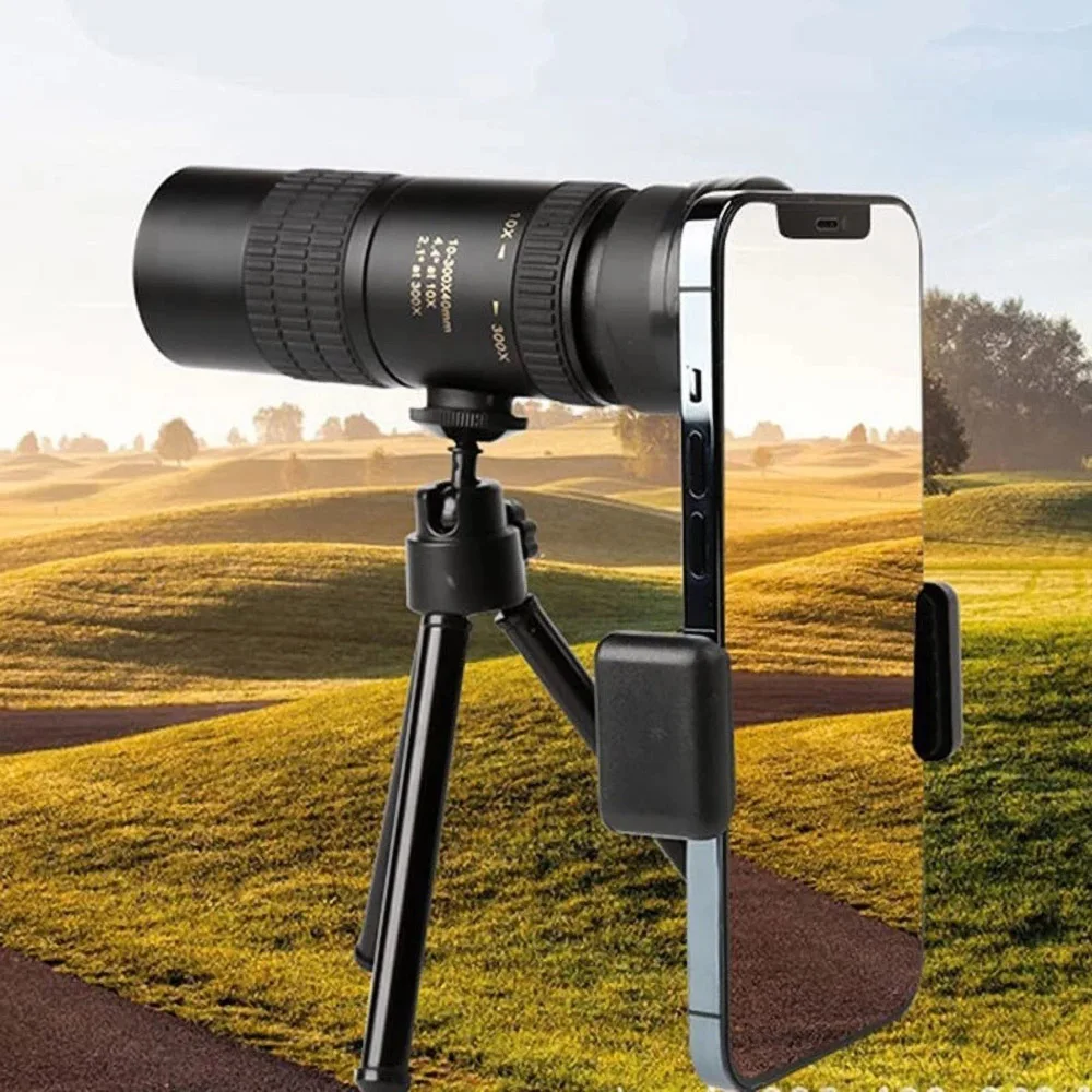 Outdoor 10-300x40 Zoom-Objektiv Monokular, professionelles Fernrohr mit großer Reichweite, Handy-Fotofernglas für die Jagd