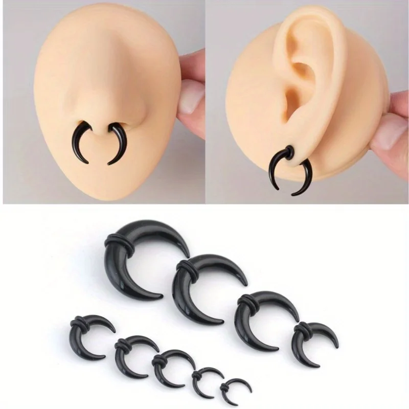 9pcs Purple Black White Acrylic U-shaped Tip Cone Ear Gauge Horn Ear Expander Nose Ring Hip Hop Party Jewelry For Men