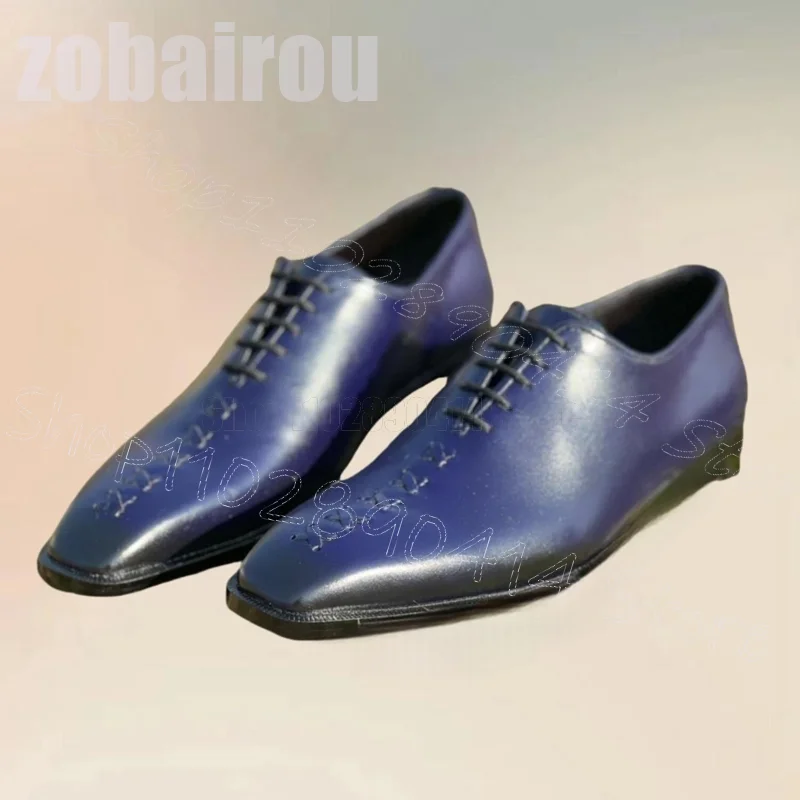 

Синие вязаные дизайнерские лоферы с квадратным носком и ремешками, модные мужские туфли без шнуровки, роскошные мужские модельные туфли ручной работы для вечеринок и свиданий